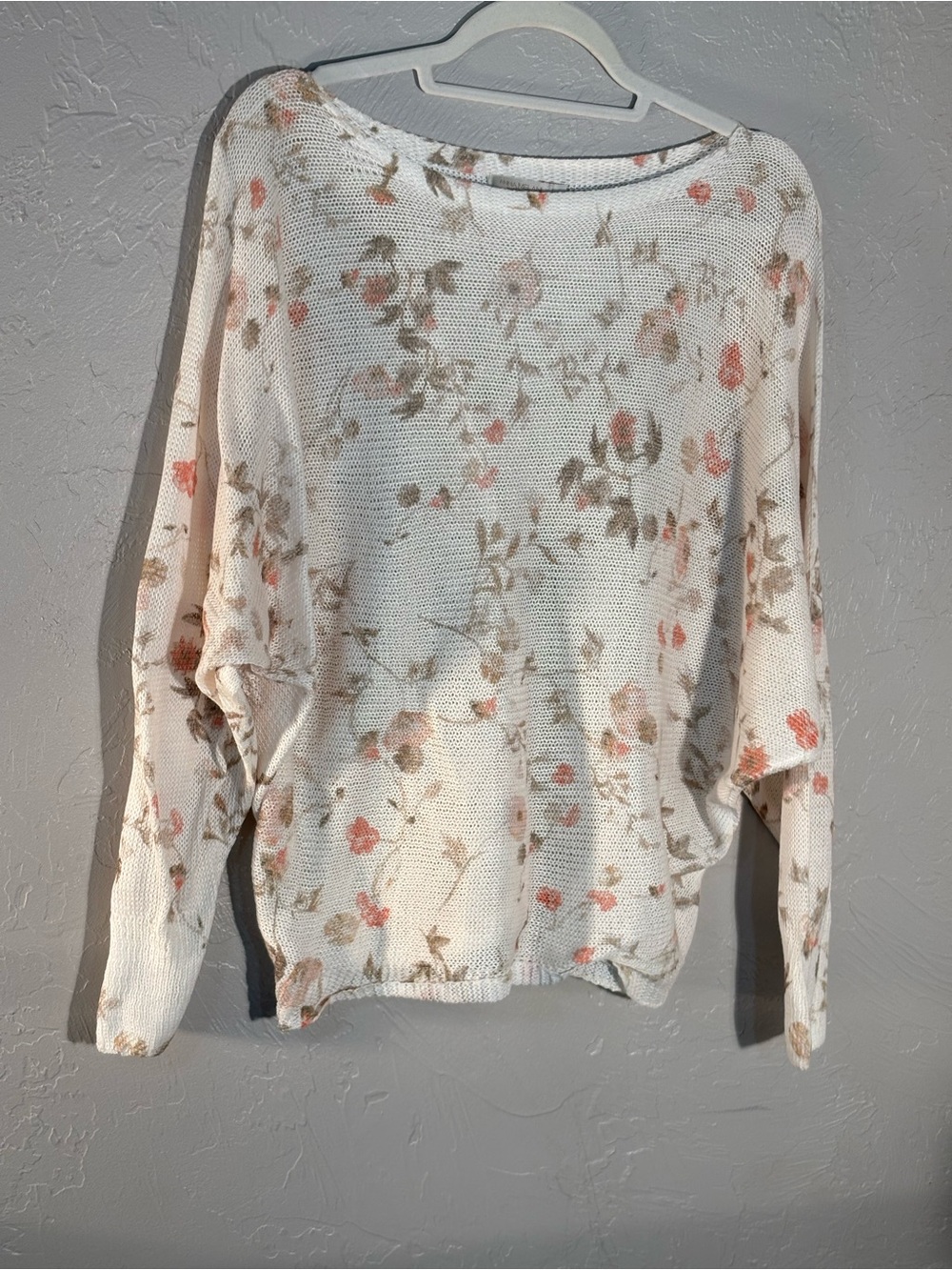 Floral Boatneck Lightweight Pullover Sweater - Cream with Pink Floral